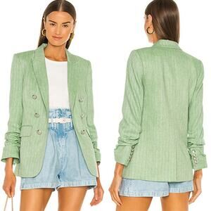 NEW Veronica Beard Long Sleeve Button Cuffs Linen Blend Jacket Green Size: 4